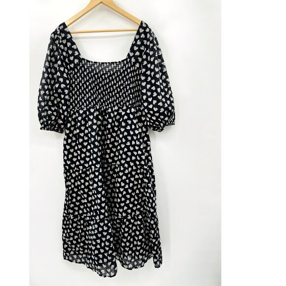 Johnny Was XL Black couple of hearts smocked midi dress - Picture 3 of 8